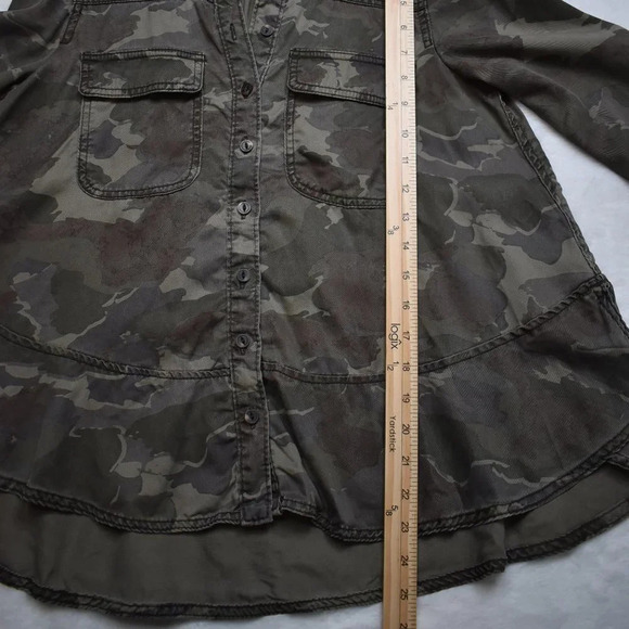 Anthropologie Camo Button Down Shirt Sz 0 Shacket Crop Grunge Combat Streetwear - Picture 14 of 16
